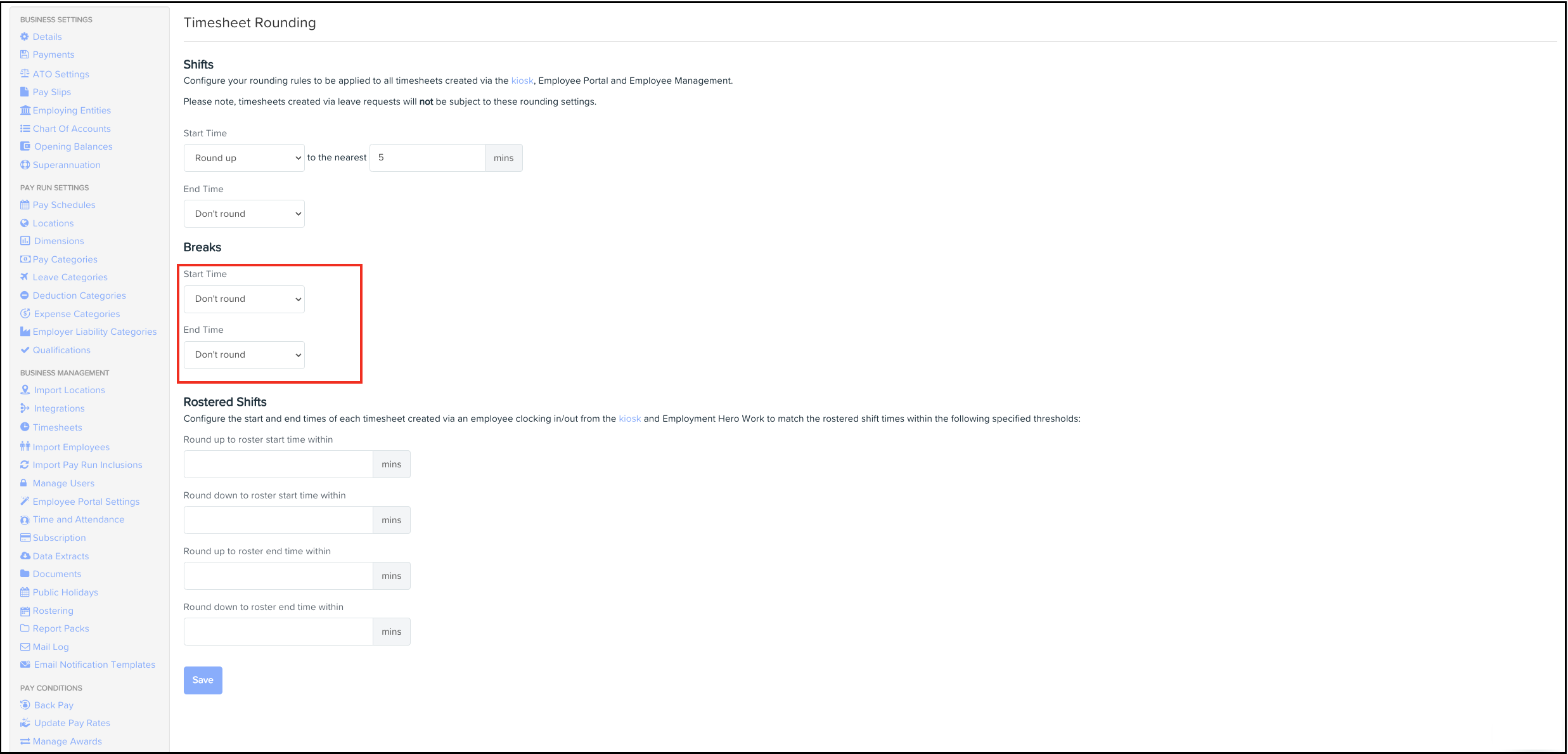Set up timesheet rounding – Your Payroll (NZ)