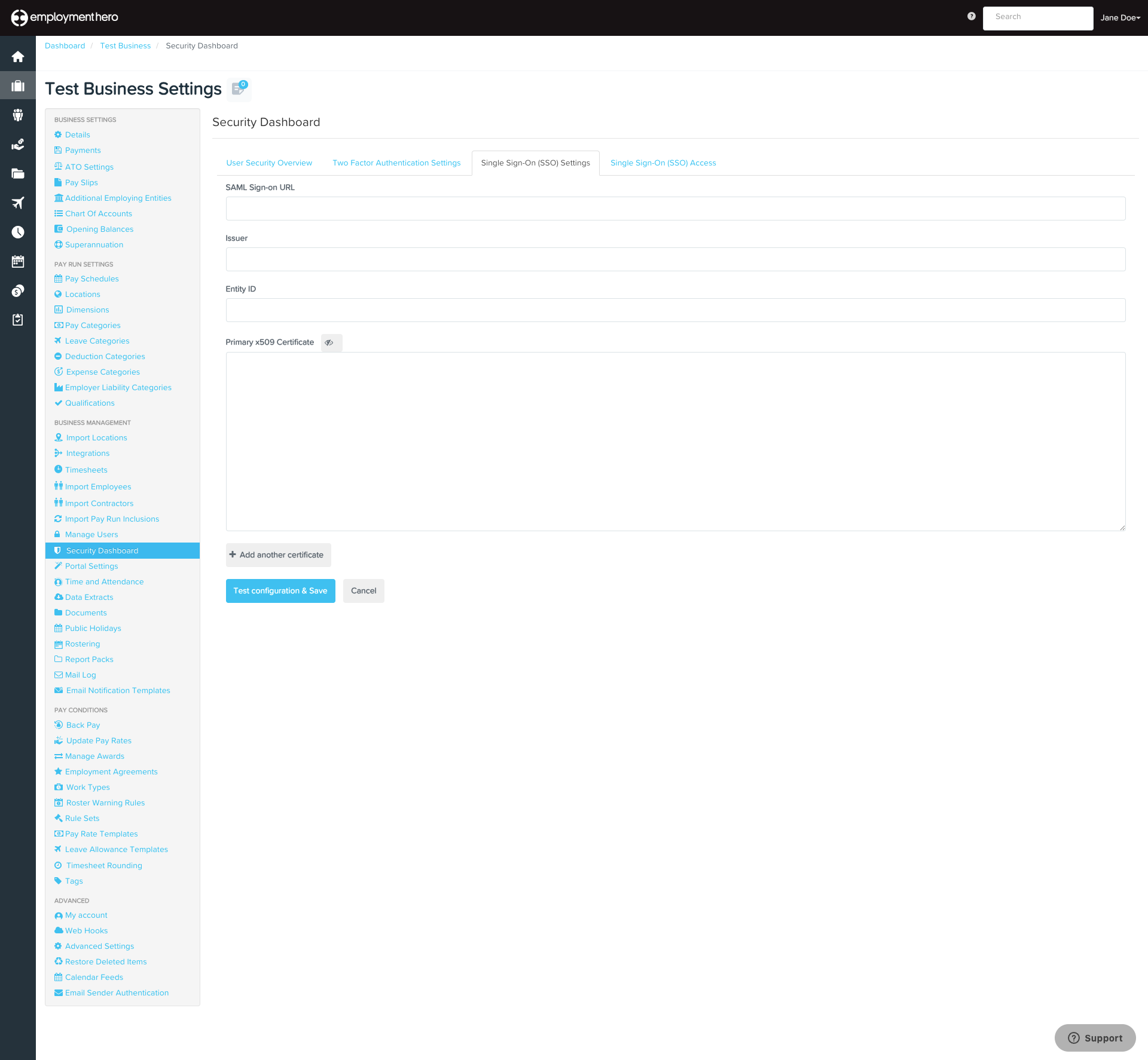 Payroll SSO Setting location