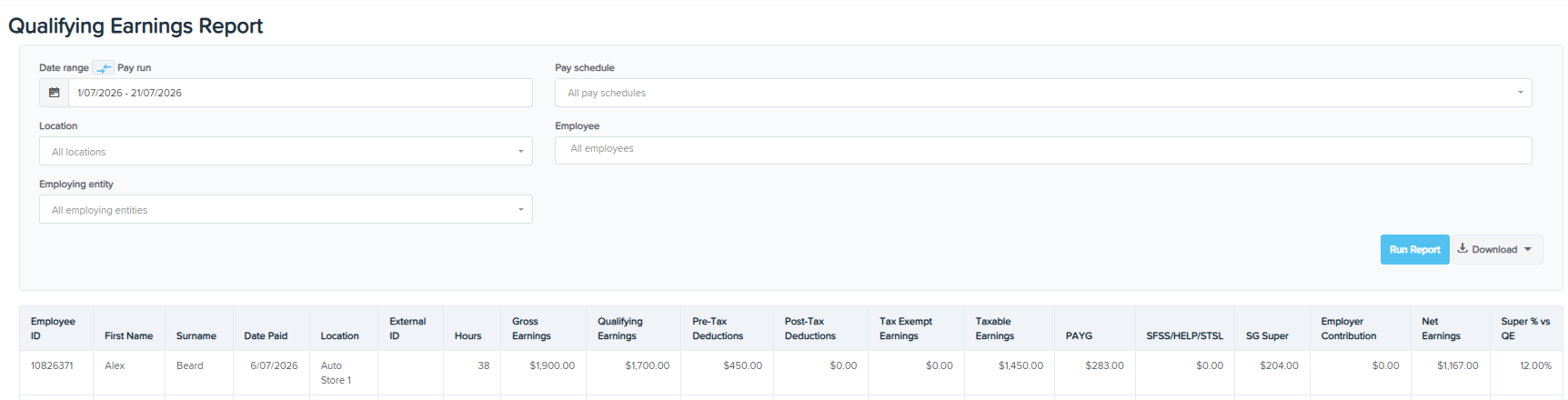 Qualifying Earnings Report results table with all columns visible.png