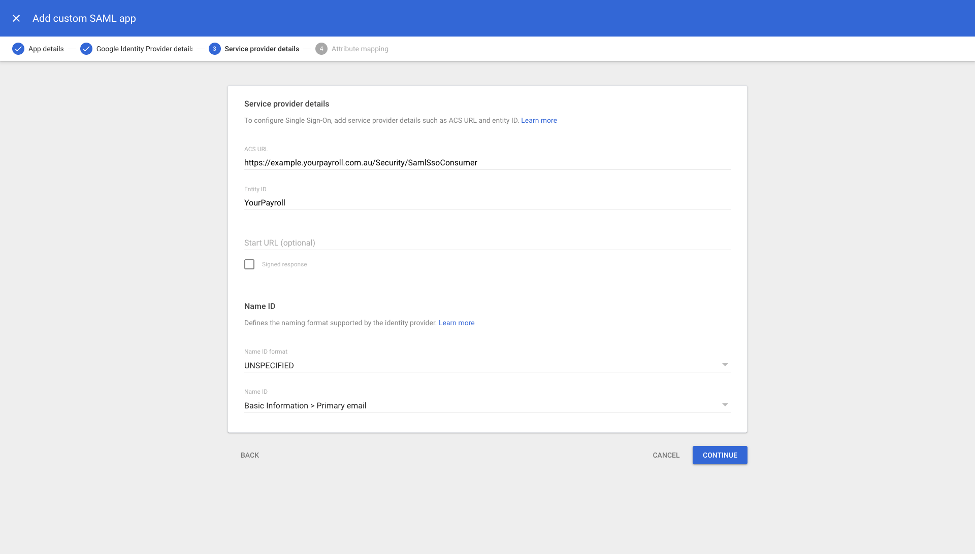 Google Service provider details
