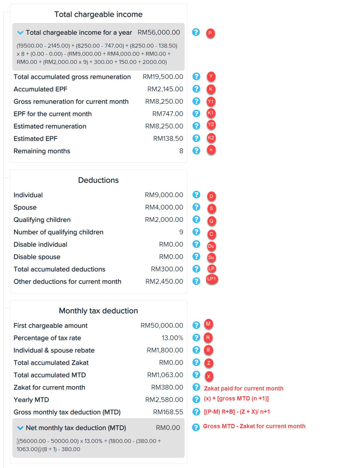 PCB/ MTD tax calculations Your Payroll (MY)