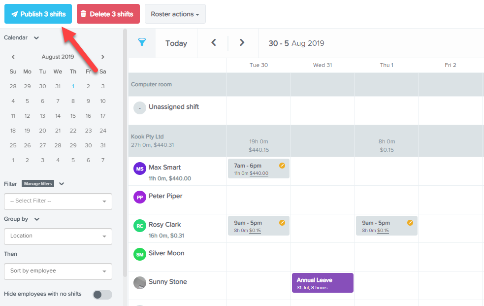 Rostering - Publish and Unpublish Shifts – Your Payroll (AU)