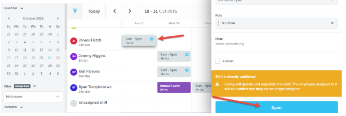 Rostering - Publish and Unpublish Shifts – Your Payroll (AU)