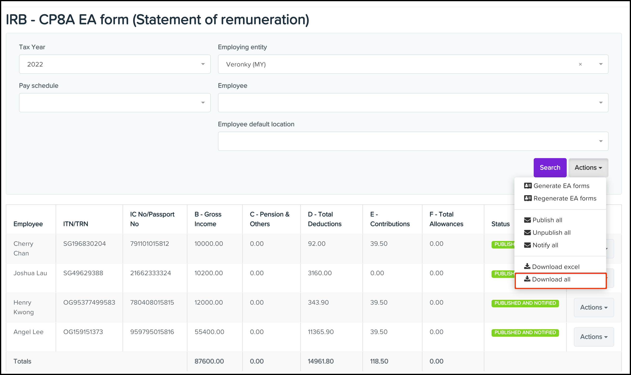 Ea form report your payroll my 
