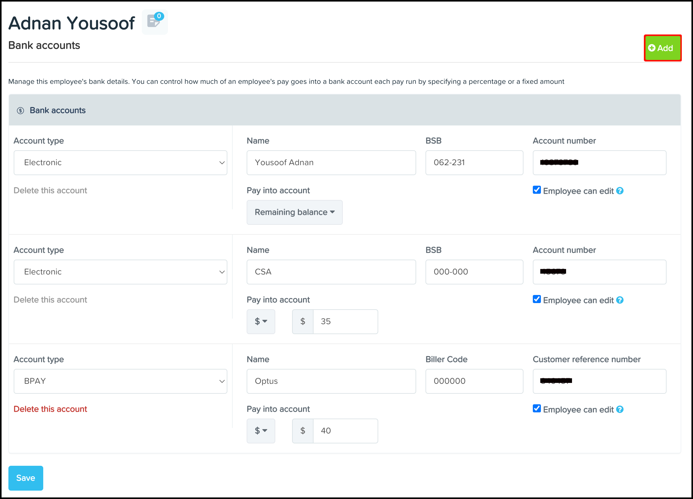 Manage Employee Bank Accounts – Your Payroll (AU)